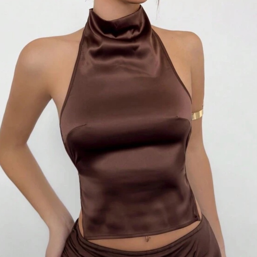 SHEIN Sleek Brown Halter Top